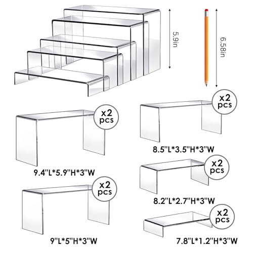 Fixwal 10pcs 2 Set Acrylic Risers for Display Clear Perfume Organizer Stands Acrylic Display Risers for Show Figures, Cupcake, Jewelry, Toys, Perfume and More (Large Size)