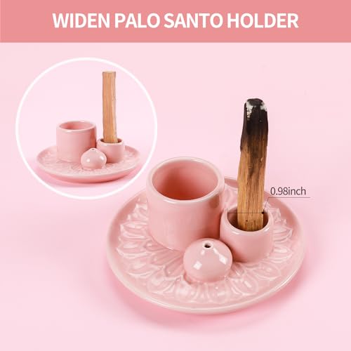 Palo Santo Sticks Holder, Multi-Purpose Handmade Ceramic Incense Burner for Palo Santo Incense Sticks, Sage Holder for Burning, Ash Catcher Tray for Meditation Yoga Room (Pink) - color: Pink