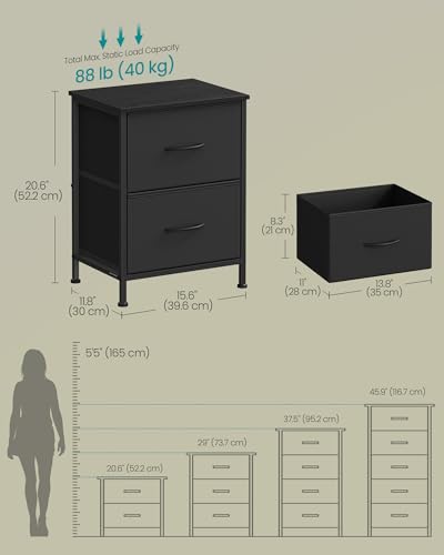 SONGMICS Dresser for Bedroom, Chest of Drawers, Nightstand, Steel, MDF, 2 Non-Woven Fabric Drawers, Storage Organizer Unit, Closet, Entryway, Ink Black and Ebony Black ULGS312B01S - color: Ink Black + Ebony Black, size: 1 Pack