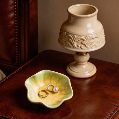Ceramic Trinket Dish for Jewelry, Lotus Leaf Shape Small Ring Dish Tray, Jewelry Dish Organizer for Necklace Earrings, Home Decor Gift for Mom Best Friend Sister (Sesame Gold) - color: Sesame Gold