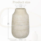 11" Rustic Ceramic Vase with Irregular Flutes Texture & Sand-Grain Surface, Antique Vase for Pampas & Vibrant Flowers, Warm-Toned Style, Beige White - color: 11" Beige White