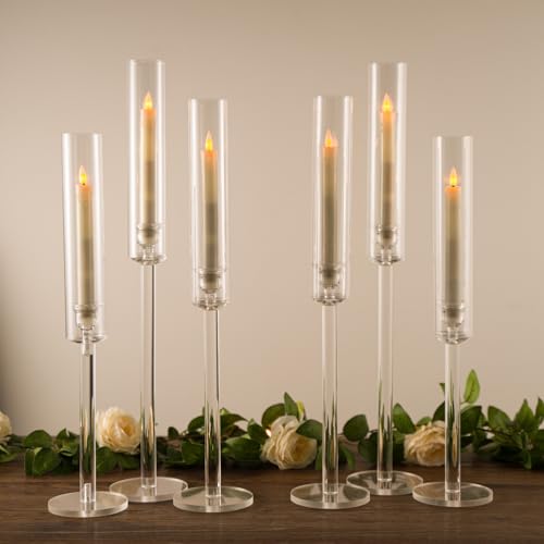 Vincidern 6-Piece Clear Acrylic Taper Candle Holder Set, Candlestick Stands for Table Centerpiece, Wedding, Party, Holiday Decor - color: Clear-6pcs (Fat)