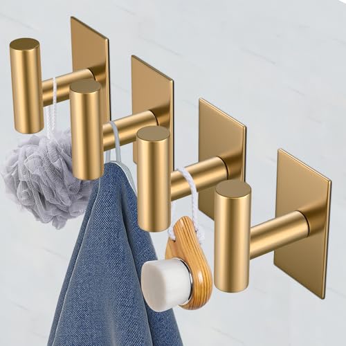 VAEHOLD Wall Towel Hooks, Heavy Duty Sticky Holder Waterproof Towel Hooks for Hanging Coat, Clothes, Closet Hook Wall Mount for Kitchen (Gold, 2 Pack) - color: Gold, size: 2 Pack