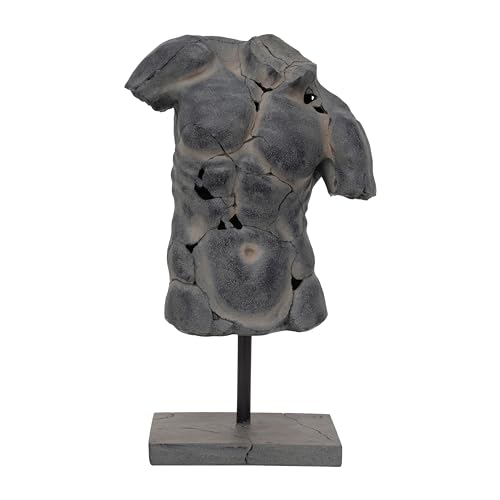 Modern Cracked Male Torso Sculpture – Polyresin Statue with Textured Black Finish – Artistic Sculptures Home Decor for Office or Living Room – 15"x9"x25", Black - color: Black