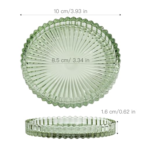 Vixdonos 3.8 Inch Glass Pillar Candle Holder Set Pack 2 Gear Round Plate Serrated Candle Stand for Table Centerpieces,Party, Wedding and Home Decor - color: Green