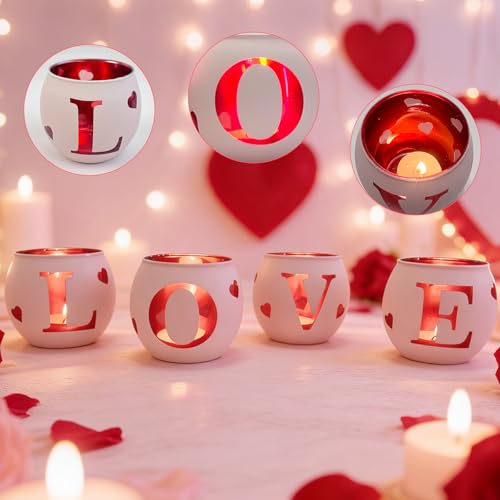 Love Glass Tea Light Candle Holders, Votive Tealight Holder Table, Love Centerpiece Decorations for Wedding Valentines Anniversary Party Decor (Pink-4) - color: Pink-4