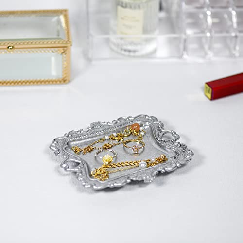 Funly mee Antique Trinket Dish Vintage Metal Jewelry Tray, Ring Holder (Sliver, S) - color: Silver, size: Small