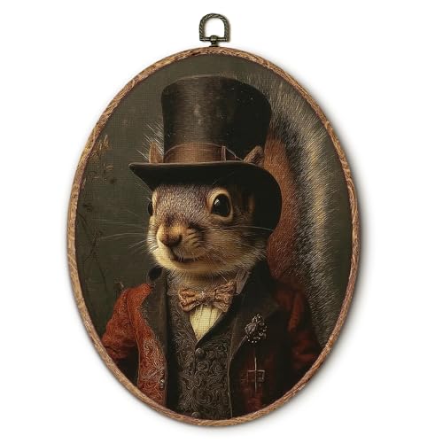 Hxlac Victorian Squirrel Oval Wall Art Framed, Vintage Victorian Style Animal Oval Wall Decor, Autumn Squirrel Hanging Canvas Prints Wall Sculptures for Farmhouse Home Room Decor, 8.5x11.5 Inch - color: oval squirrel