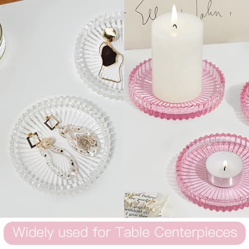 Glass Pillar Candle Holder, 4" Pink Candle Plates Set of 3, Glass Candle Holders for Wedding, Party, Holiday, Home Decor, Table Centerpiece - color: Pink, size: 3 pcs