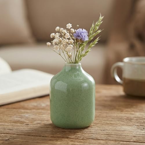 Sunddo 4 Inch Small Green Vase - Modern Ceramic Bud Vases for Living Room, Cute Bottle Decorative Flower Vase for Pampas Grass, Office Desk, Shelf, Centerpiece, Bathroom Decor - color: Green, size: 4 inch