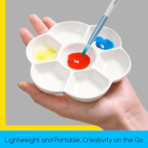 MEEDEN 7-Well Studio Porcelain Paint Palette Tray,Artist Mixing Colour Tray by 4-3/4 Inches for Watercolor Gouache Painting,Round,White