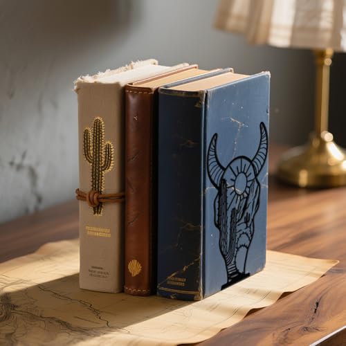 WADORN 1 Pair West Cow Skull Metal Decorative Bookend for Shelves, Heavy Duty Book Ends Modern Non-Skid Books Holder Stand Black Book Support Stoppers for Desk Bookshelf Office Home, 5.3x4.3x7.9 Inch - color: Cow Skull