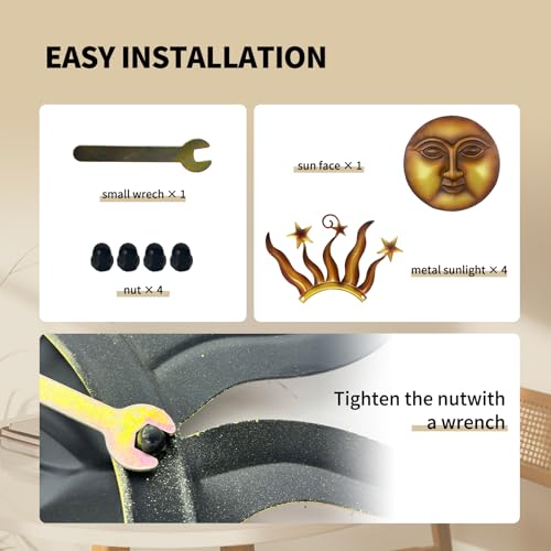 LIFFY 24" Sun Metal Wall Art Outdoor Decor - 3D Sun Face Metal Wall Sculpture - Hanging Decoration Gift Ideal for Home Accent, Bedroom, Garden, Patio, Farmhouse - Lively and Vibrant - color: Sun and Star