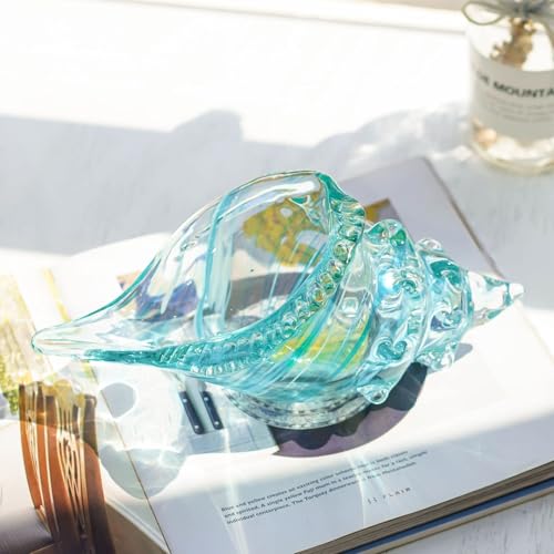 QFkris 9.9" Hand Blown Glass Conch Seashell Figurine Home Decor Art Glass Sea Shell Sculpture - color: Aquamarine