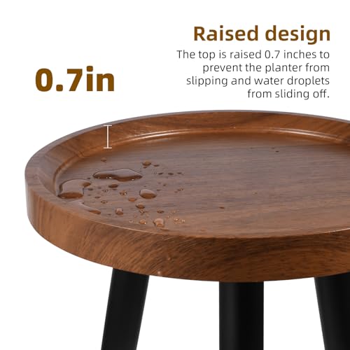 KGPLOME Plant Stand Indoor,Mid Century Walnut Wood Plant Table, Heavy Duty Metal Tall Flower Pot Stand,Modern Round Small Side End Table With Raised Design(12"x17")