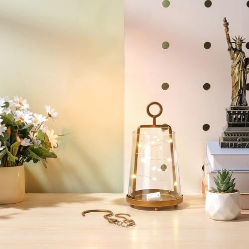 4“ Wide Modern Farmhouse Metal Hurricane Candle Holder with Handmade Sturdy Glass Sleeve in Vintage Brass for 2" Pillar Candle & Plants, Glass Hurricane Lantern, Industrial, Minimalistic - color: Brass, size: 4"x7.5"