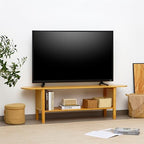 Bamboo TV Stand for TVs up to 65", Accent Entertainment Center with Storage, Media Console Table with Rattan, Modern TV Stand for Living Room, Bedroom, 55"(L), Burlywood - color: Burlywood Rattan