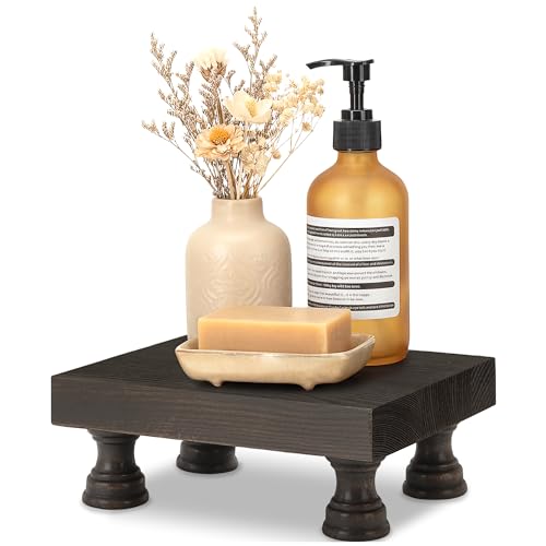 EOSAHR Retro Pine Wood Riser Display Stand for Home Decor - Farmhouse Pedestal Stand Can be used as Sponge Holder & Plant Stand - Countertop Organizer for kitchen & Bathroom(Distressed Black) - color: Distressed Black