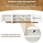 ON-TREND Luxury Fluted TV Stand for TVs Up to 80'', Modern Entertainment Center with Storage Cabinets & Drawers, Smooth Media Console with Golden Wood Grain Legs for Living Room, White - color: White4