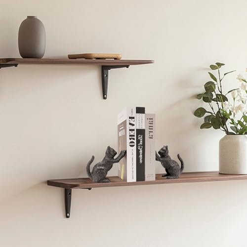 Book Ends for Shelves, Cat Bookends for Heavy Books, Cast Iron Cats Sculptural Bookend Pair with Anti Slip Base Book Stopper for Shelves Books Home Office Vintage Shelf Decor