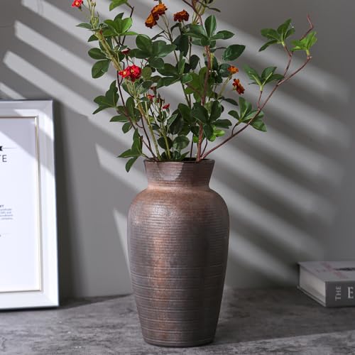 Farmhouse Vase for Home Decor, Vintage Rustic Terracotta Flower Vase Suitable for Home Decor, Living Room, Shelf, Dining Table. 10.9IN ZSHLXM - color: Retro-5, size: 6.1 x 10.9 inches