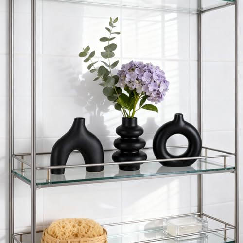 Ceramic 3 Pcs Vase Set,Modern Home Decor Table Centerpiece,Minimalist Nordic Vases, Wedding, Living Room, Bookshelf, Office, Modern Home, Entryway Boho Decor (Black) - color: Black