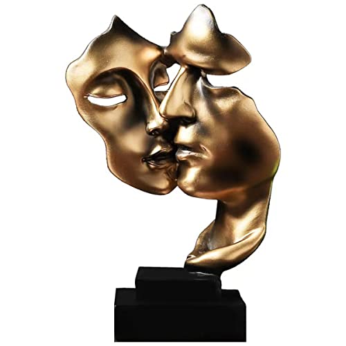 Couples Kiss Sculpture,Gold Thinker Resin Statue Ornaments,Silence is Gold Abstract Art Figurine,Abstract Style Sculptures,Living Room Desk Decorations,Bookshelf Decorative Objects - color: Gold