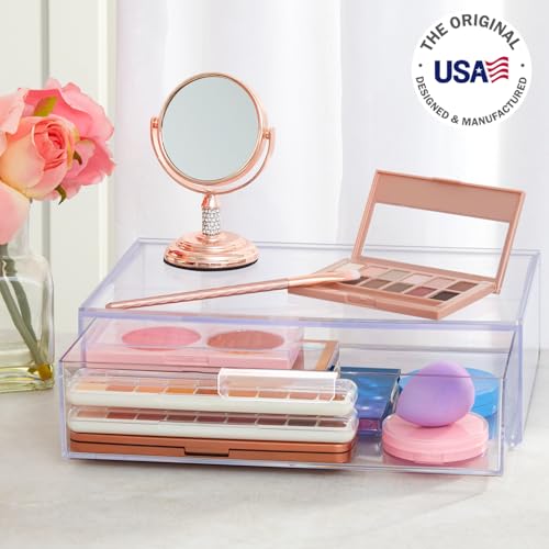 STORi Audrey Stackable Clear Bin Plastic Organizer Drawer | Organize Eyeshadow Palettes, Cosmetics, and Beauty Supplies on a Vanity | Made in USA - style: Cosmetic Drawer Base