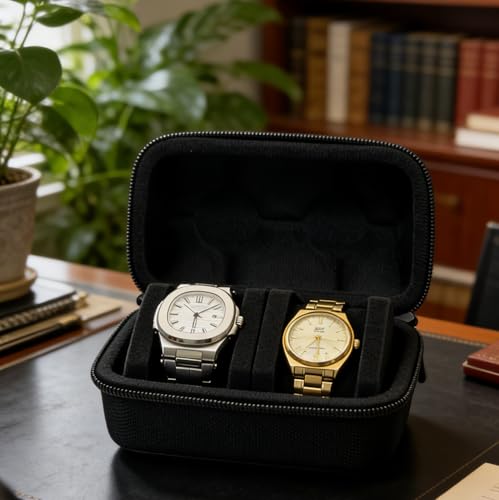 2 Slot Watch Travel Case for Men and Women Portable Single Watch Storage box and Organizer for Wristwatches and Smart Watches with 18CM Watches Cleaning Cloth(2 Slot) - size: 2 Slot