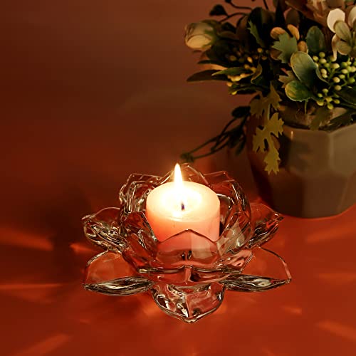 GOLDEAL 4Pcs Lotus Candle Holders, Tealight/Tea Light/Votive Candle Holders Bulk, Clear Glass Candle Holder for Table Centerpiece, Wedding, Party, Home Decor(4 PCS,Clear) - color: Clear