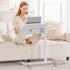 GTPLAYER Mobile Small Standing Desk, Tiltable Sit Stand Portable Rolling Laptop Desk with Lockable Wheels, Adjustable Height Overbed Bedside Table Computer Workstations, White - size: 28x16in (Tiltable)
