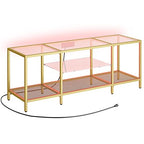 HOOBRO TV Stand with LED Lights and Power Outlets for TVs up to 65", Modern 55 Inch Tempered Glass TV Console Table with Open Shelves, Media Entertainment Center for Living Room, Gold GD145UDS01 - size: 55 Inch