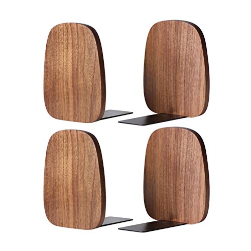 Muso Wood Book Ends for Shelves, Non-Skid Bookends for Heavy Books, Wooden Book Stopper for Home Office and Library (Walnut 2 Pairs) - color: Walnut-2 Pairs