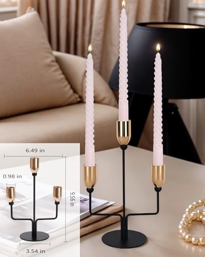 Metal Triple Taper Candle Holder, Modern Gold & Black Candle Holder with Stable Base, Decorative Candle Stand for Home Decor, Wedding, Dining, Party, Anniversary - size: ZTA-Three-arm
