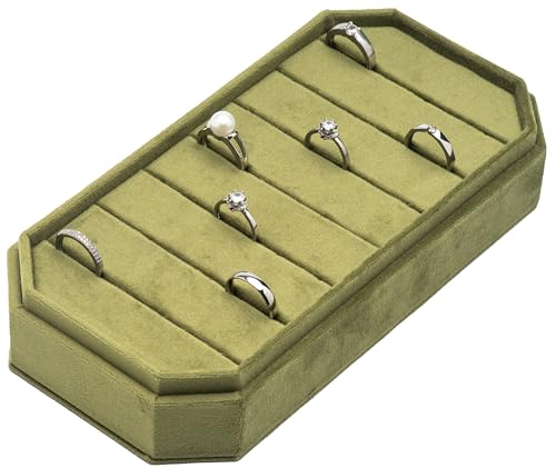 Velvet Ring Organizer Display Tray Jewelry Box Earring Holder Case for Wedding Birthday Christmas Day (Olive Green) - color: Olive Green