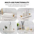 Marble Guest Towel Tray – Luxury Countertop Napkin Holder for Bathroom & Vanity, Real Natural Stone with Brass Handles, Includes Marble Care Cloth