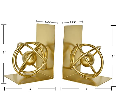 Book Ends Decorative, Modern Metal Unique Gold Bookends for Shelves, Round Design Bookend Book Stopper Holder for Home Office