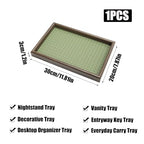 Wooden Valet Tray with Leather Base, EDC Catch All Tray Nightstand Entryway Table Vanity Organizer 11.8x7.9, Green - color: Green