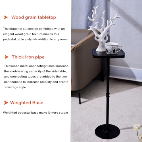 Drink Table, Small Pedestal Side Table, Cocktail Martini Tables Drink Stand, Modern Square Tiny Accent End Table with Metal Base for Small Spaces Living Room Bedroom Office Bar (Black) - color: Black
