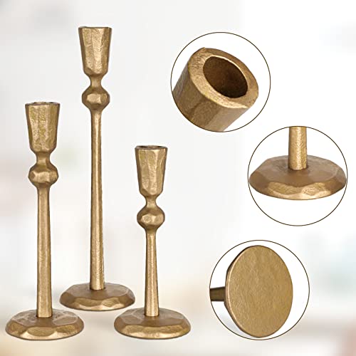 Antique Brass Iron Taper Candle Holder - Set of 3 Decorative Candle Stand, Candlestick Holder for Wedding, Dinning, Party - color: Antique Brass