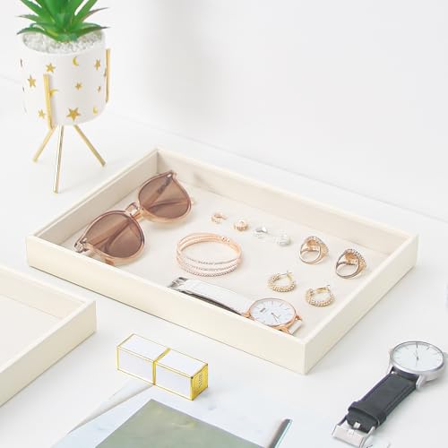 Stackable Jewelry Organizer Tray For Drawers,White Leather Small Earring Storage Tray,Bracelet And Necklace Display Box,Jewelry Ring Display Case(Creamy White Blank Trays 2) - color: (Creamy White Blank Trays 2)