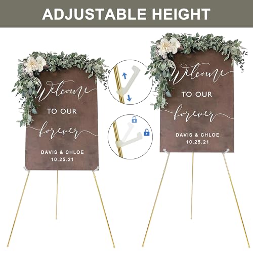 DANMO Easel Stand for Wedding Sign Poster 63'' Instant Display Easel for Floor Adjustable Metal Art Easel Gold 3 Pack - style: Gold 3 Pack