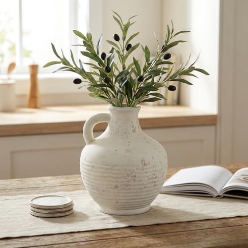 Sunddo White Ceramic Vase with Handles, Rustic Farmhouse Terracotta Small Vase, Pottery Decorative Flower for Home Decor, Table, Living Room, Bathroom, Shelf, Mantel Decor - color: White - 6, size: 6 Inch