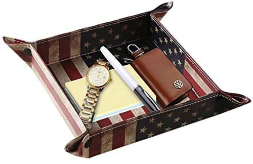 siduater Valet Tray Desktop Storage Organizer, Vegan Leather Catchall Bedside Vanity Tray Nightstand Caddy Holder for Remote Controller, Watch, Keys, Phone, Wallet, Sunglasses, Jewelry - Flag - color: Flag Design