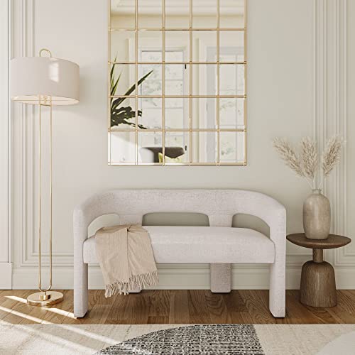 Jofran Gwen Modern Luxury Jacquard Fabric Upholstered Hallway Bedroom Sculpture Bench, 49" W X 22" D X 29.5" H, Natural - color: Natural