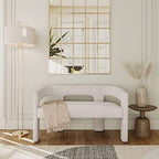 Jofran Gwen Modern Luxury Jacquard Fabric Upholstered Hallway Bedroom Sculpture Bench, 49" W X 22" D X 29.5" H, Natural - color: Natural