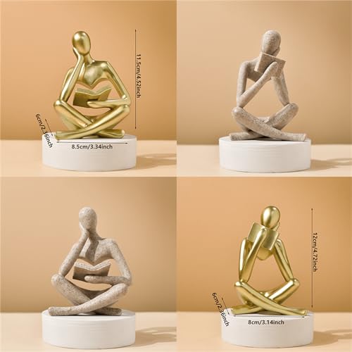Style-B Beige, Creative Abstract Thinker Bookend for Home Aesthetic, Study, and Wine Cabinet – Stylish Shelf Decor Accent and Thoughtful Gift for Living Room, Bar, or Coffee Shop - color: Reader-beige-b