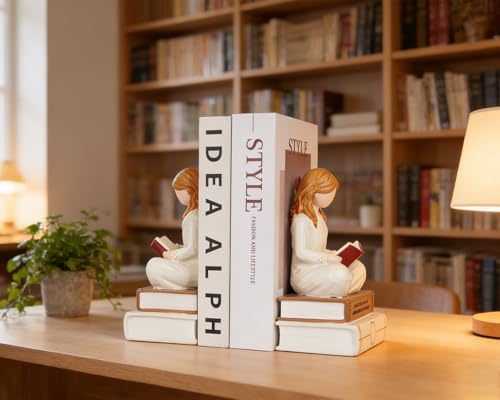 Reading Thinker Figurine Bookend - Handcrafted Book Lover Gifts, Aesthetic Figurine Decor for Bookshelf Desk Office Living Room, Perfect for Women Readers, Graduates, Students, Teachers