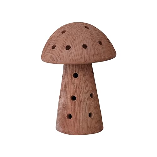 Creative Co-Op Handmade Vintage Reproduction Terra-Cotta Mushroom Shaped Candle Holder with Cut-Outs, Natural