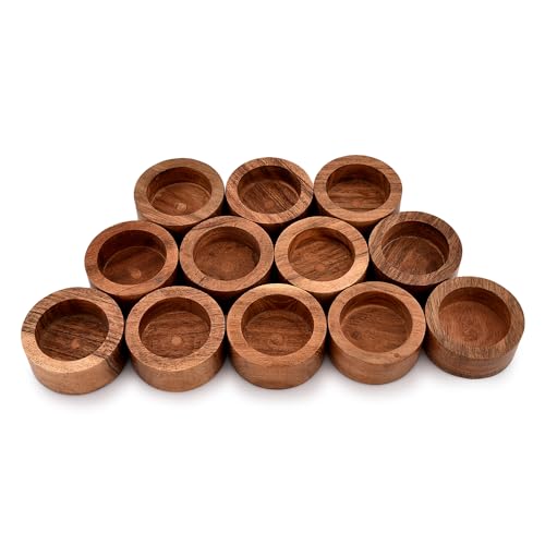 NIRMAN Acacia Wood Tealight Candle Holder for Wedding, Party, Birthday, Holiday, Home Decoration (2.25" x 2.25" x 1"), (Set of 12)